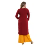 Women's Rayon Embroidered Straight Kurti-Maroon