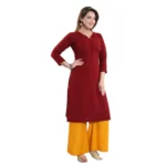 Women's Rayon Embroidered Straight Kurti-Maroon