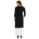 Women's Rayon Embroidered Straight Kurti-Black