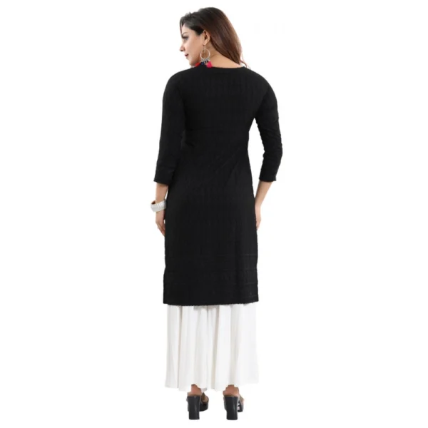 Women's Rayon Embroidered Straight Kurti-Black