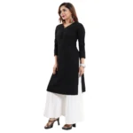 Women's Rayon Embroidered Straight Kurti-Black