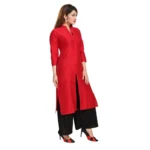 Women's Silk Self Pattern Straight Kurti-Red