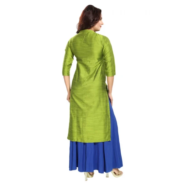 Women's Silk Self Pattern Straight Kurti-Green