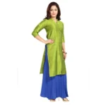 Women's Silk Self Pattern Straight Kurti-Green