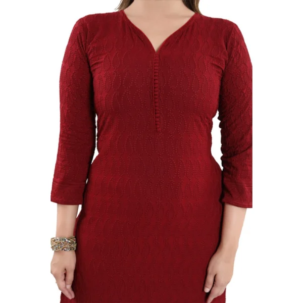 Women's Rayon Embroidered Straight Kurti-Maroon