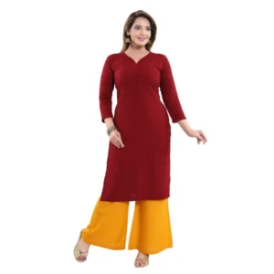 Women's Rayon Embroidered Straight Kurti-Maroon