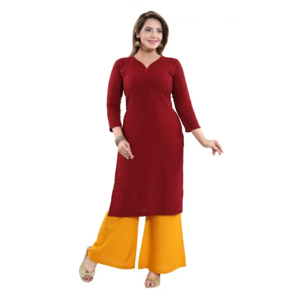 Women's Rayon Embroidered Straight Kurti-Maroon