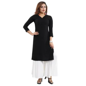 Women's Rayon Embroidered Straight Kurti-Black