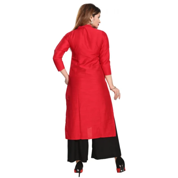 Women's Silk Self Pattern Straight Kurti-Red