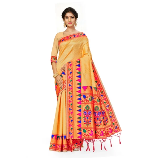 Women's Banarasi Silk Saree (Cream, 5-6mtrs)