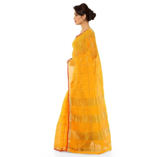 Women's Kota Doria Cotton Saree With Blouse (Yellow,6-3 Mtrs)