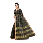 Women's Kota Doria Cotton Saree With Blouse (Black,6-3 Mtrs)