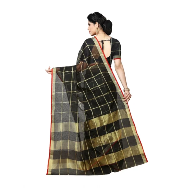 Women's Kota Doria Cotton Saree With Blouse (Black,6-3 Mtrs)