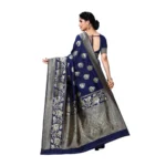 Women's Jacquard Silk Saree With Blouse (Nevy Blue,6-3 Mtrs)