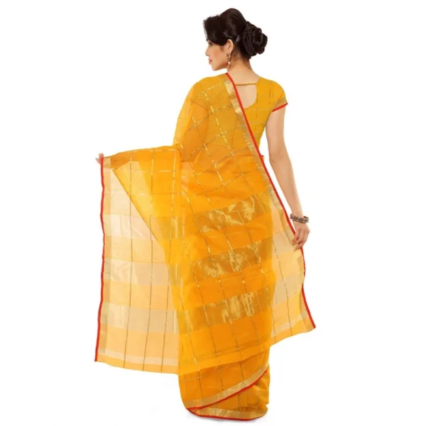 Women's Kota Doria Cotton Saree With Blouse (Yellow,6-3 Mtrs)