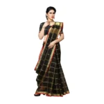 Women's Kota Doria Cotton Saree With Blouse (Black,6-3 Mtrs)
