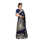 Women's Jacquard Silk Saree With Blouse (Nevy Blue,6-3 Mtrs)