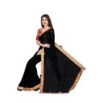 Women's Chiifon, Jacquard Blouse Saree(Black,5-6 Mtrs)
