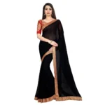 Women's Chiifon, Jacquard Blouse Saree(Black,5-6 Mtrs)