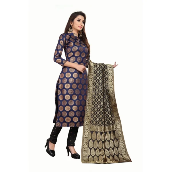 Women's Jacquard Silk Unstitched Salwar-Suit Material With Dupatta (Blue,2-2.5Mtrs)