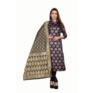 Women's Jacquard Silk Unstitched Salwar-Suit Material With Dupatta (Blue,2-2.5Mtrs)