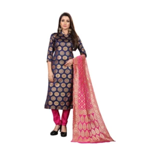 Women's Jacquard Silk Unstitched Salwar-Suit Material With Dupatta (Blue,2-2.5Mtrs)