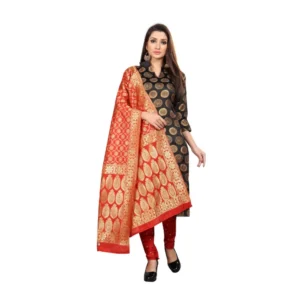 Women's Jacquard Silk Unstitched Salwar-Suit Material With Dupatta (Black,2-2.5Mtrs)