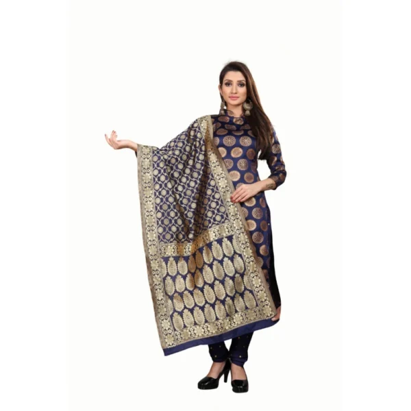 Women's Jacquard Silk Unstitched Salwar-Suit Material With Dupatta (Blue,2-2.5Mtrs)