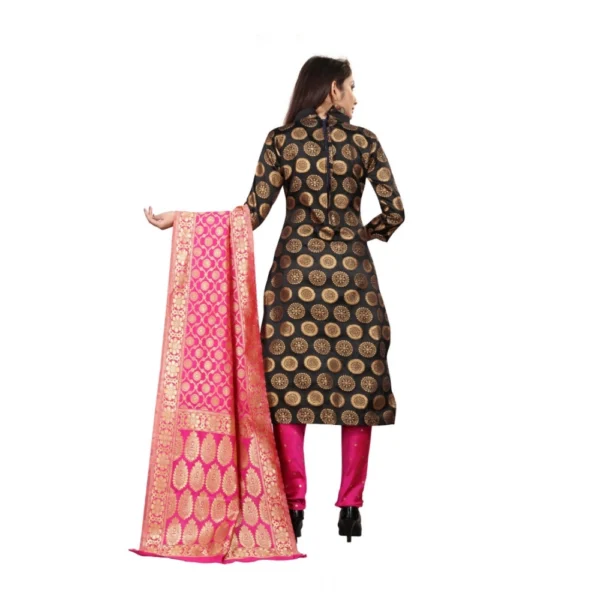 Women's Jacquard Silk Unstitched Salwar-Suit Material With Dupatta (Black,2-2.5Mtrs)