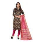 Women's Jacquard Silk Unstitched Salwar-Suit Material With Dupatta (Black,2-2.5Mtrs)