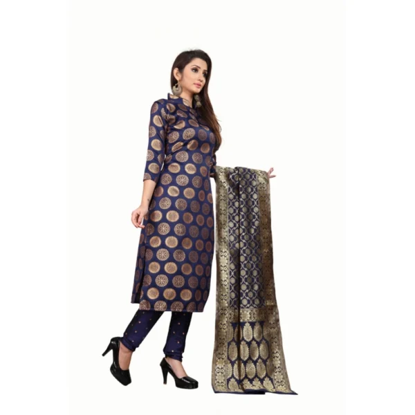 Women's Jacquard Silk Unstitched Salwar-Suit Material With Dupatta (Blue,2-2.5Mtrs)