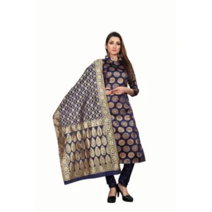 Women's Jacquard Silk Unstitched Salwar-Suit Material With Dupatta (Blue,2-2.5Mtrs)