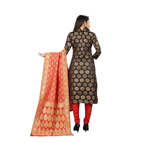 Women's Jacquard Silk Unstitched Salwar-Suit Material With Dupatta (Black,2-2.5Mtrs)