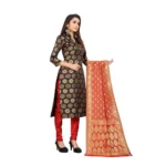 Women's Jacquard Silk Unstitched Salwar-Suit Material With Dupatta (Black,2-2.5Mtrs)