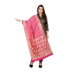 Women's Jacquard Silk Unstitched Salwar-Suit Material With Dupatta (Black,2-2.5Mtrs)