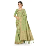 Women's Banarasi (Spun Cotton) Saree (Pista Green,5-6 Mtrs)