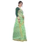 Women's Cotton Blend Saree(Parrot Green ,5-6Mtrs)