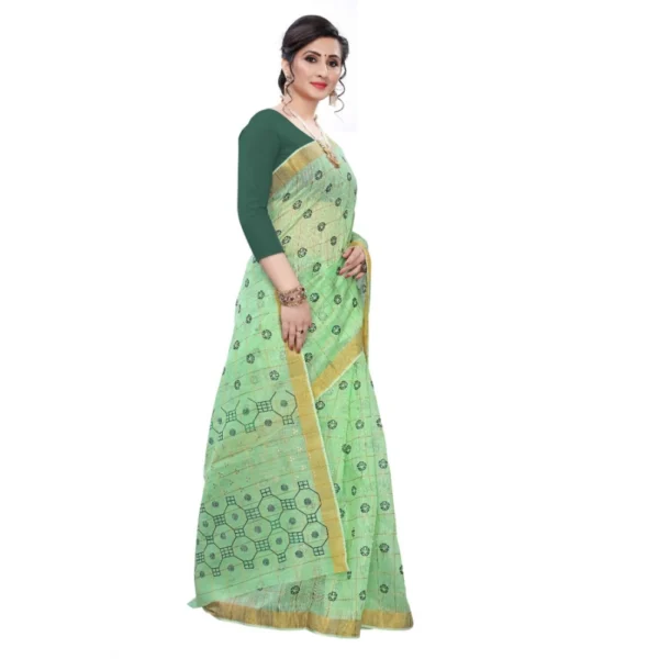 Women's Cotton Blend Saree(Parrot Green ,5-6Mtrs)