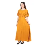 Women's Crepe Solid Sleeveless Full Length Gown(Yellow)