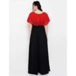 Women's Crepe Solid Sleeveless Full Length Gown(Red Black)