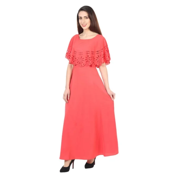 Women's Crepe Solid Sleeveless Full Length Gown(Red)