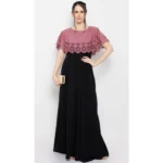 Women's Crepe Solid Sleeveless Full Length Gown(Peach Black)