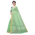 Women's Cotton Blend Saree(Parrot Green ,5-6Mtrs)