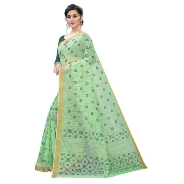 Women's Cotton Blend Saree(Parrot Green ,5-6Mtrs)