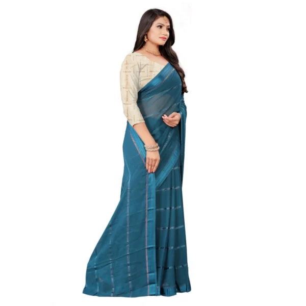 Women's Georgette Silk Saree(Rama ,5-6Mtrs)
