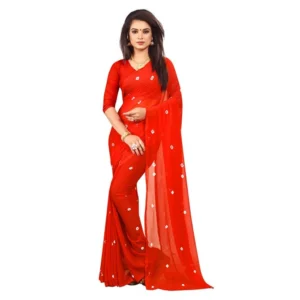 Women's Chiffon Saree (Orange ,5-6Mtrs)