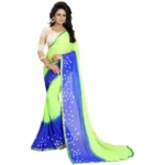 Women's Chiffon Saree (Parrot Green ,5-6Mtrs)