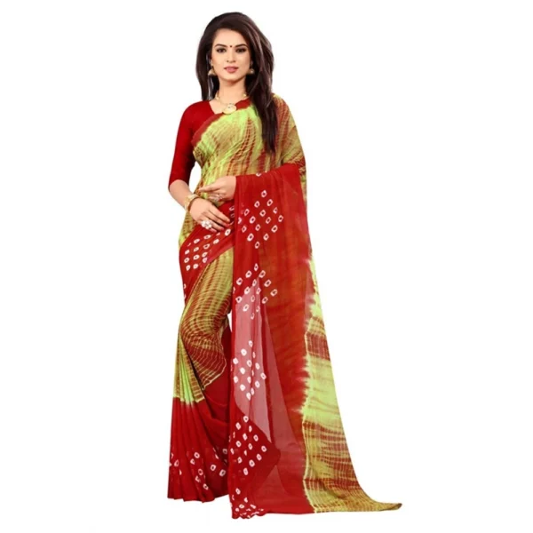 Women's Chiffon Saree (Parrot Green ,5-6Mtrs)
