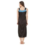 Women's Satin Long Nighty with Sleeve Less(Color: Turquoise and Black, Neck Type: U Neck)