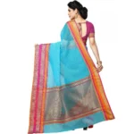 Women's Kota Doria Cotton Border Saree With Blouse (Sky Blue, 5-6 Mtrs)